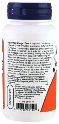 NOW Foods Taurine, 500 mg, 100 veg caps фото 2