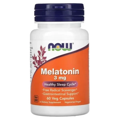 NOW Foods, мелатонин, 3 мг, 60 растительных капсул фото 1