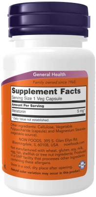 NOW Foods мелатонин 5 мг, 60 растительных капсул фото 1