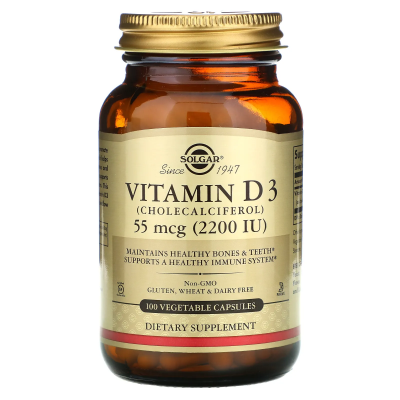 Solgar Vitamin D3 (Cholecalciferol) 55 mcg (2200 IU) 100 Vegetable Capsules фото 1